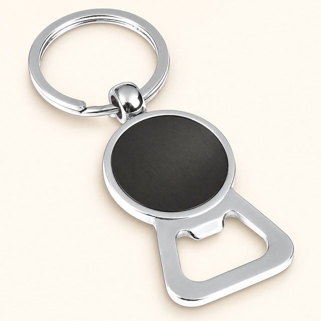 Round metal opener keychain