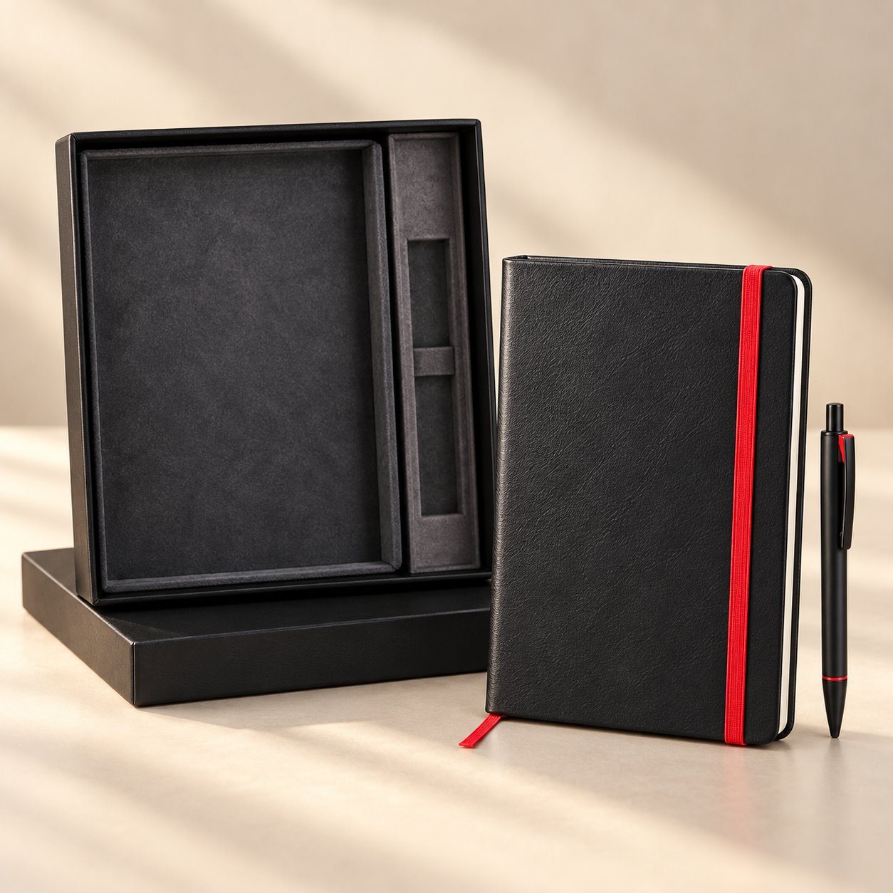 Red colour-engrave notebook and pen set