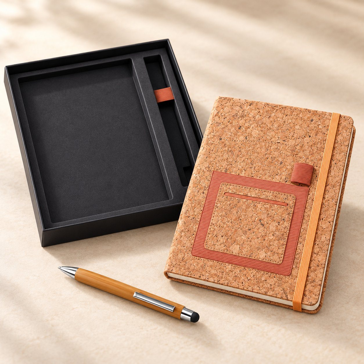 Cork notebook and pen set