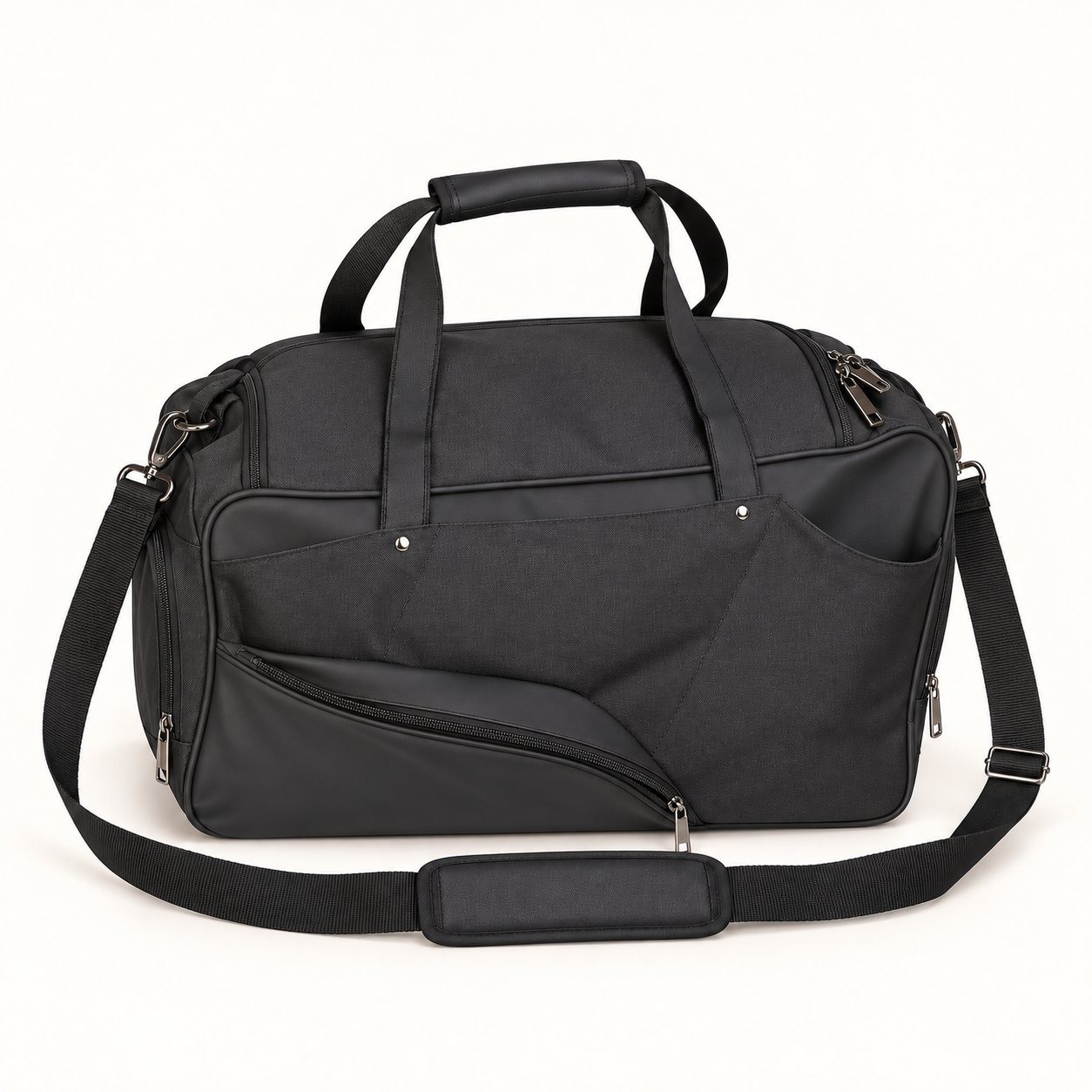 Black 11-pocket duffel bag with shoulder strap