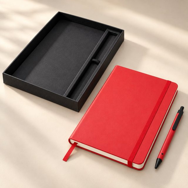 Red classic A5 notebook and flat pen