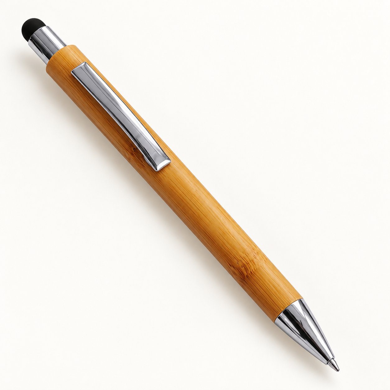 Bamboo stylus pen with chrome parts
