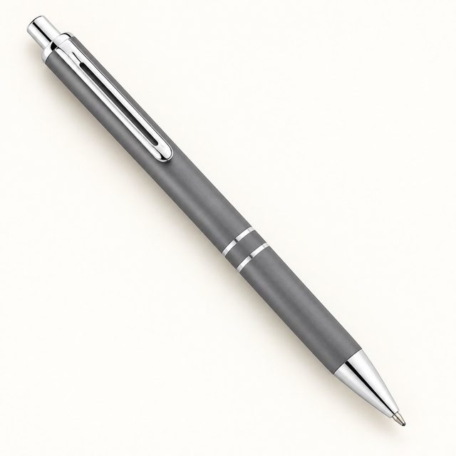 Grey double-ring metal pen