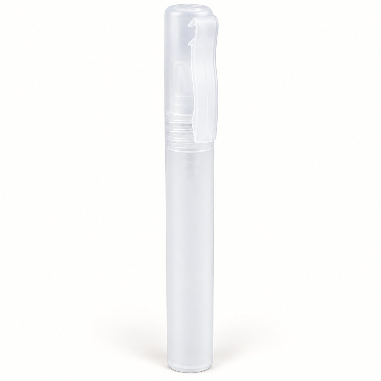 Frosted pen-style 10 ml spray bottle with clip cap
