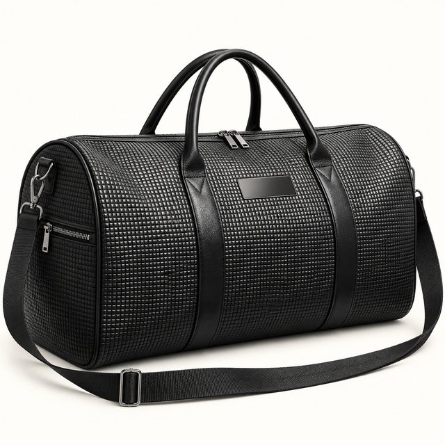 Black embossed weekender duffel