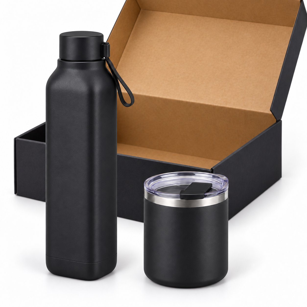 Black square bottle and mug set