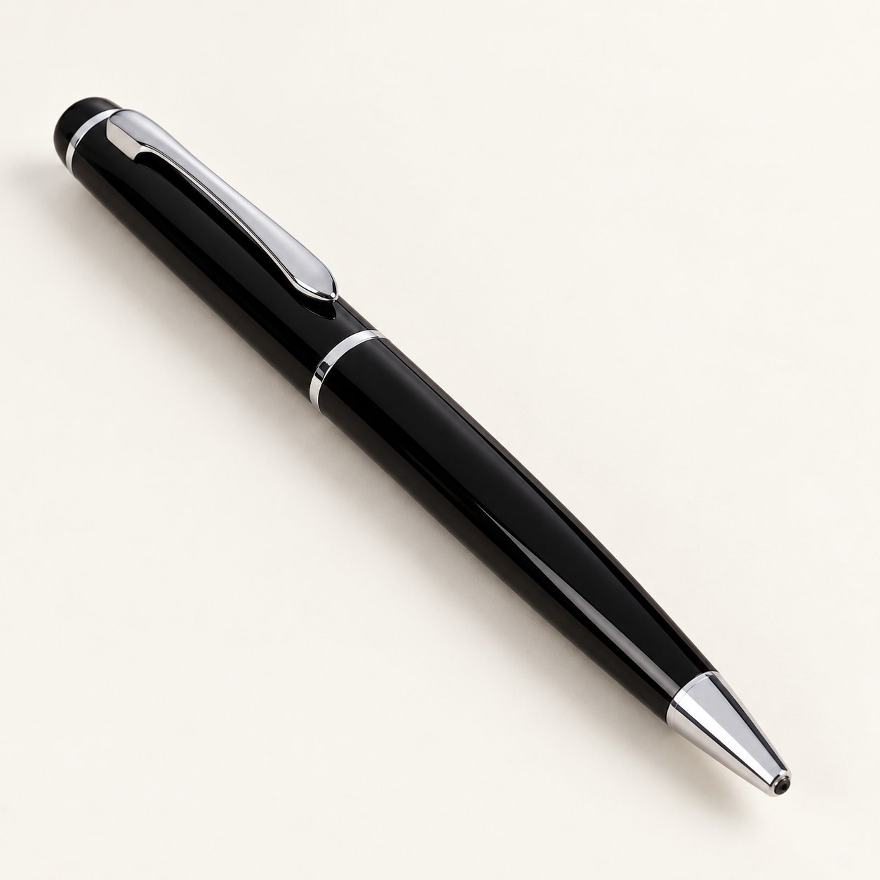 Glossy black brass twist pen with chrome clip