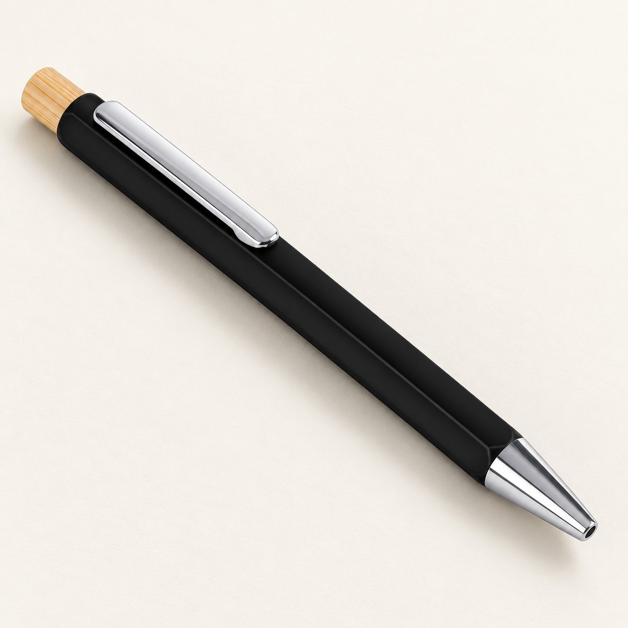 Black bamboo pusher metal pen