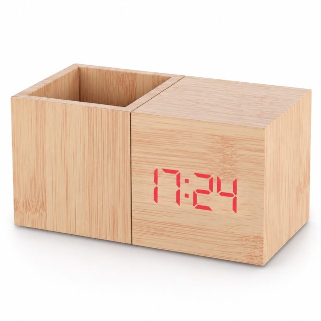 Wooden clock and pen stand