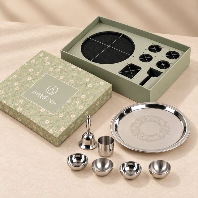 Arttd'inox Etching Pooja Thali Small in Steel, client gift