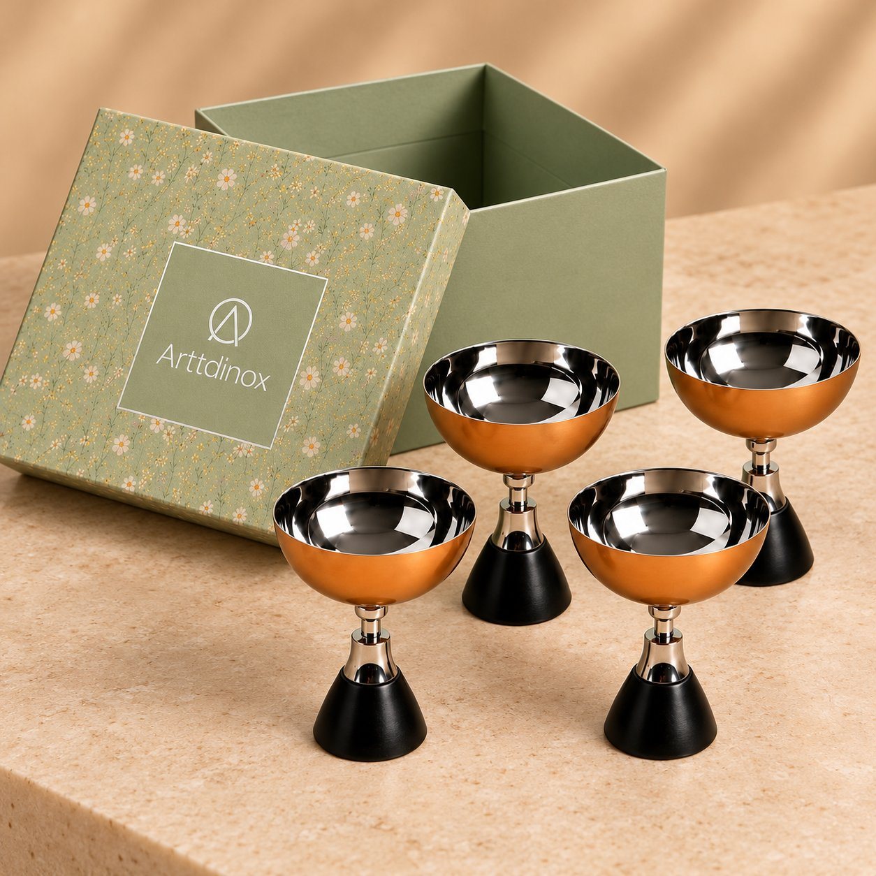 Click to zoom Arttd'inox Dancing Doll Ice Cream Cup Set of 4 in Steel/Copper, sales team reward