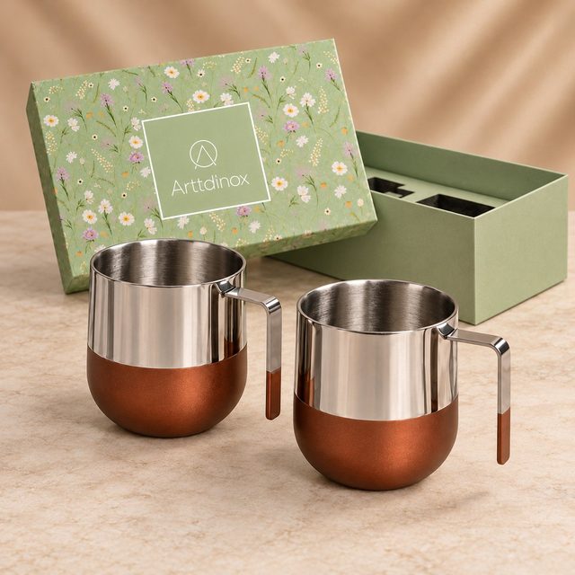 Arttd'inox Chromology Mug Set of 2 (SS & Brass Combo) in Steel/Copper, annual day gift
