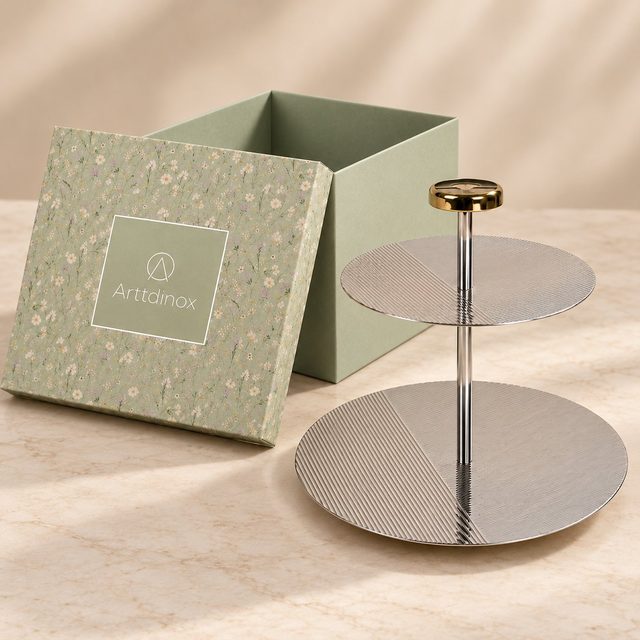 Arttd'inox Deco Two Tier Platter in Steel, corporate gifting