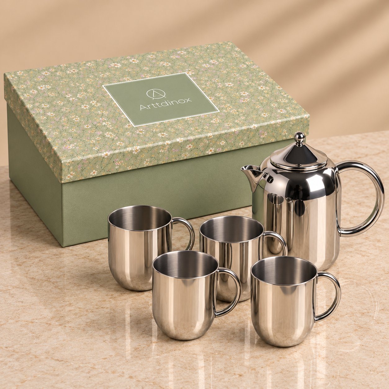 Click to zoom Arttd'inox Dome Coffee Pot with Mugs in Steel, sales team reward