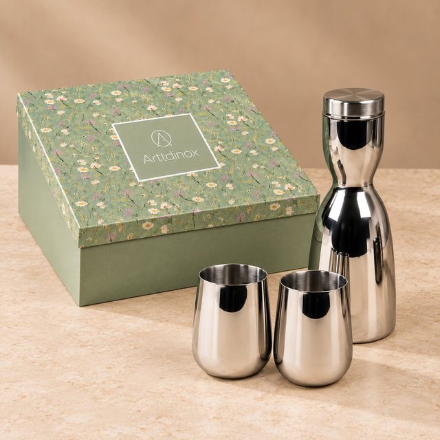 Arttd'inox Urban Kanthika with Art Deco Tumbler Set of 2 in Steel, team uniform
