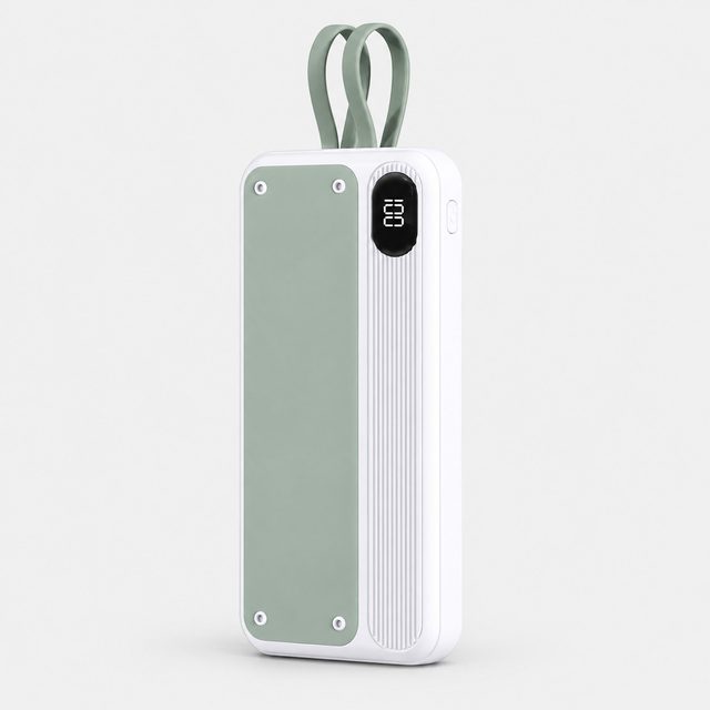 White & Sage Green power bank with built-in cables