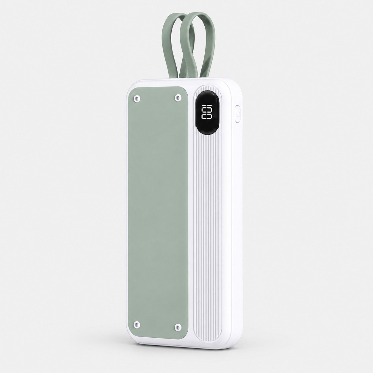 Click to zoom White & Sage Green power bank with built-in cables