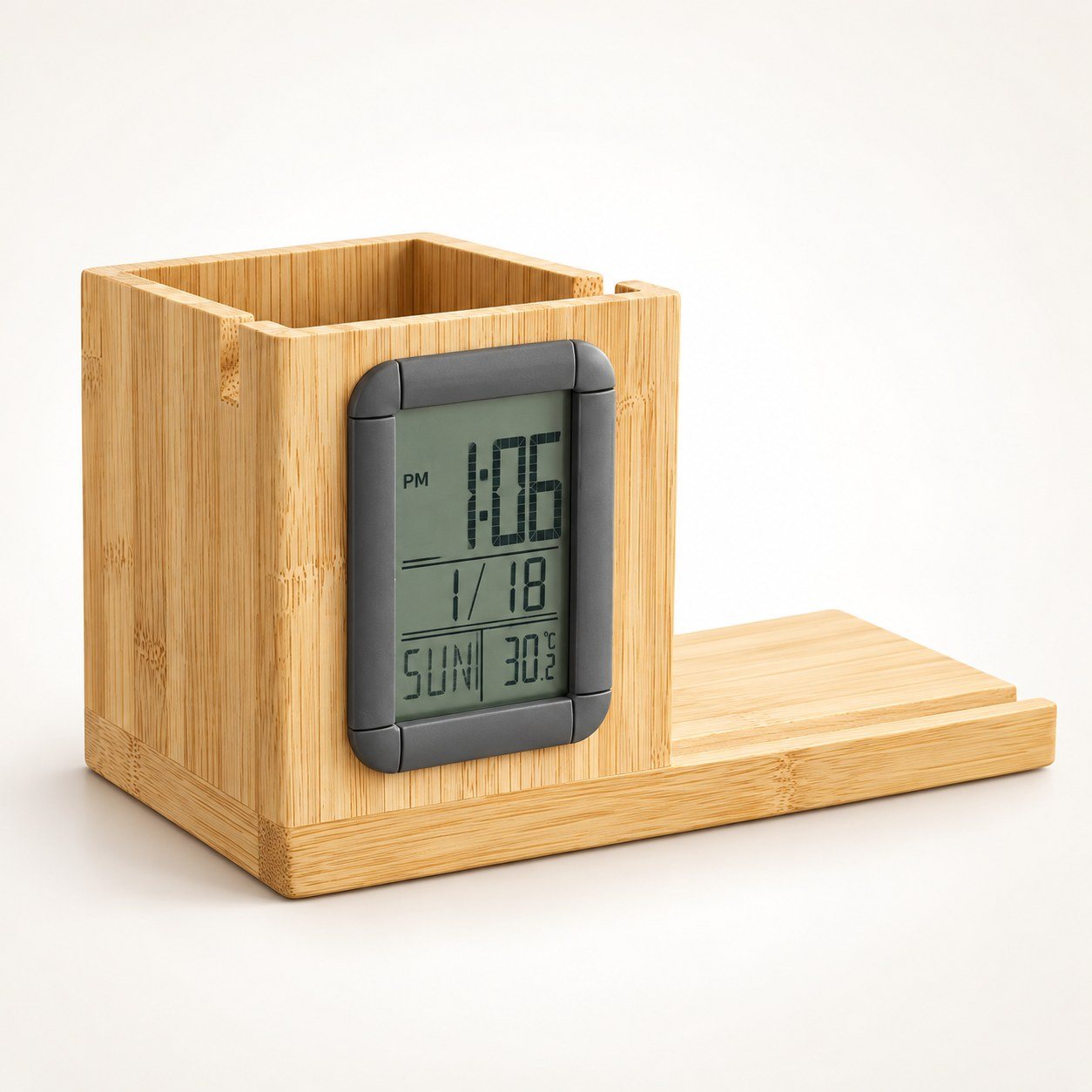 Click to zoom Bamboo pen stand with clock
