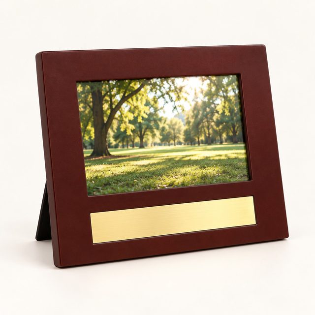 Photo Frames & Awards: Photo Frame with Solid Border & Metallic Branding Plate, 4 x 6 inch (Brown or Black)