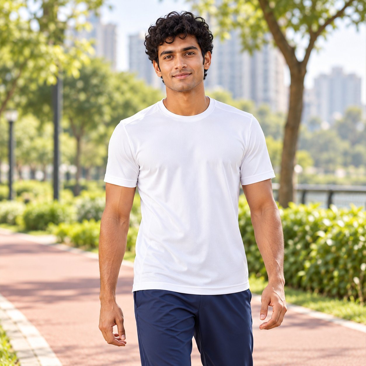 Click to zoom Man wearing Decathlon Men's Running T-Shirt Run Dry in White, festive gifting