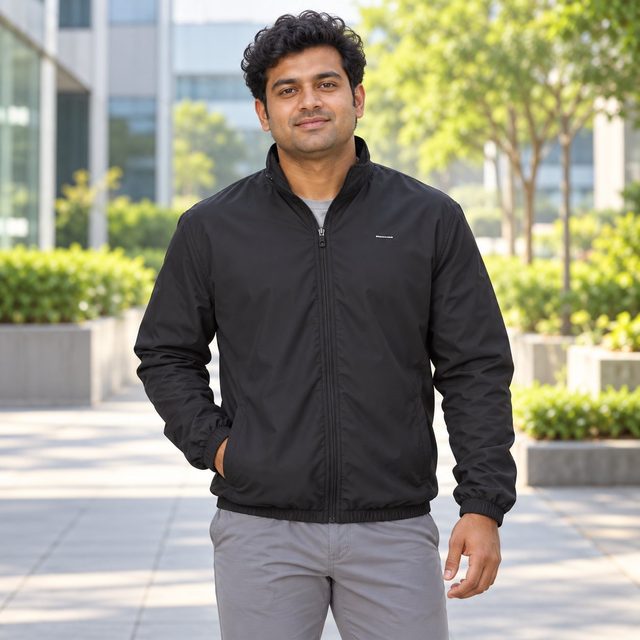 Man wearing Decathlon Men's Tracksuit Jacket Polyester in Black, event giveaway