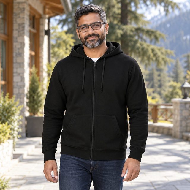 Man wearing Duke Hoodie Zipper in Black, team uniform