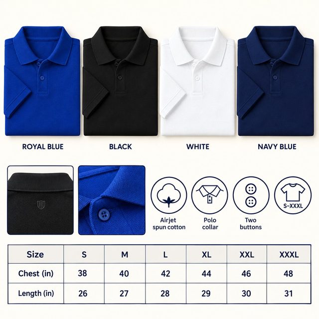 Duke Basic Polo Tee in all 4 colours, Airjet spun cotton, for employee onboarding kit