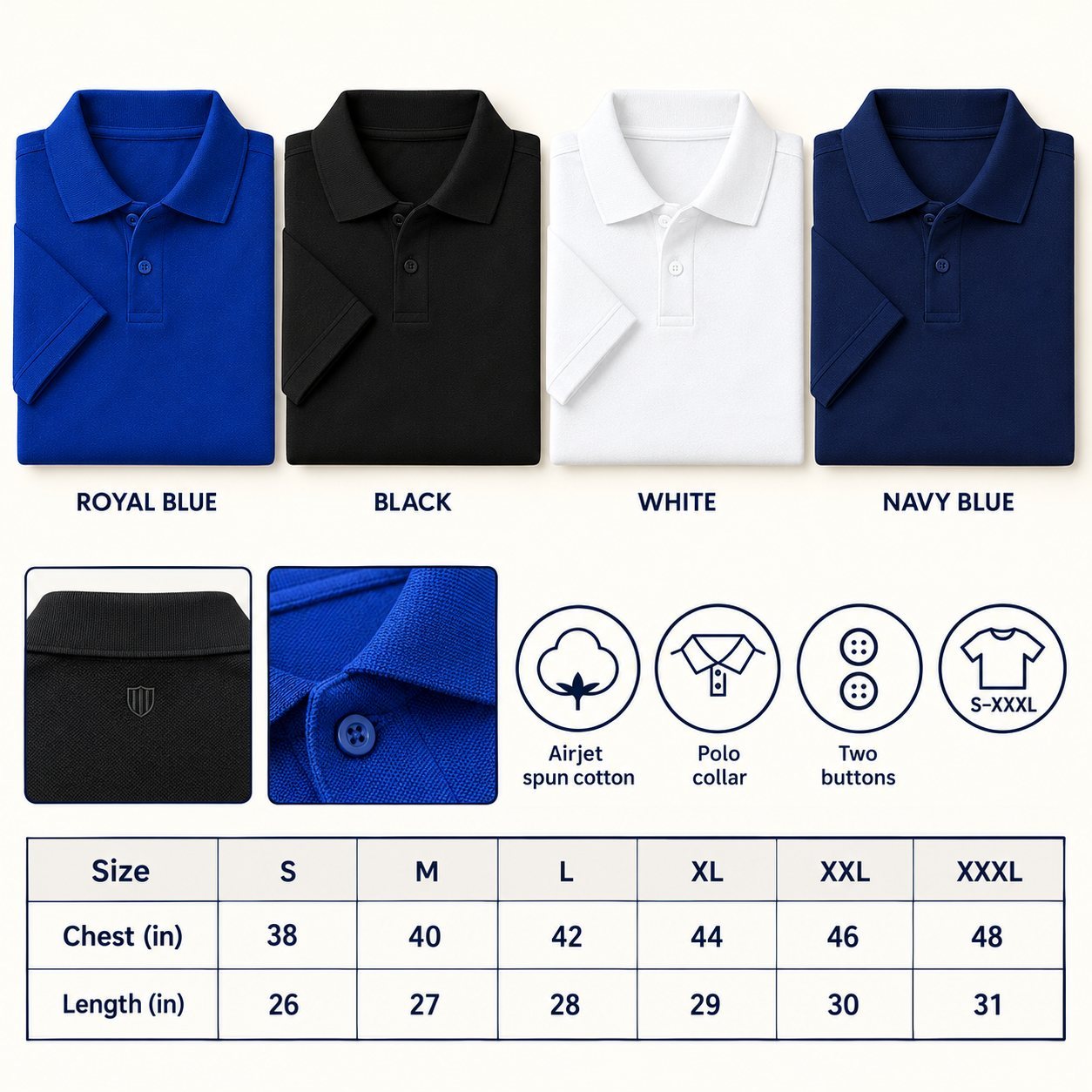 Click to zoom Duke Basic Polo Tee in all 4 colours, Airjet spun cotton, for employee onboarding kit