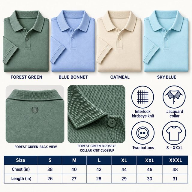 Duke Fancy Knit Polo Tee in all 4 colours, Interlock birdseye knit with jacquard collar, for annual day gift