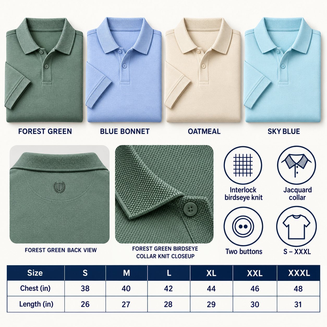 Click to zoom Duke Fancy Knit Polo Tee in all 4 colours, Interlock birdseye knit with jacquard collar, for annual day gift