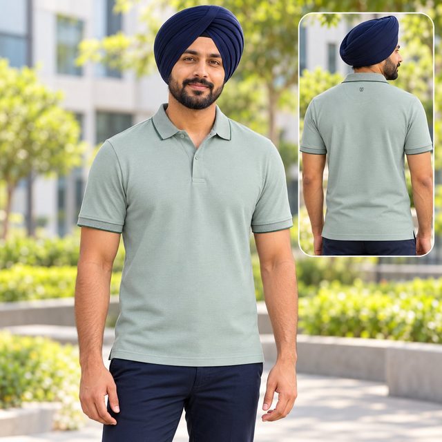 Man wearing Duke Fancy Knit Polo Tee in Forest Green, client gift