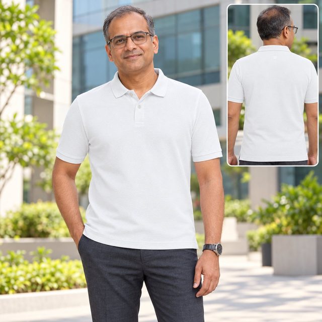 Man wearing Duke Smart Polo Tee in White, dealer meet gift