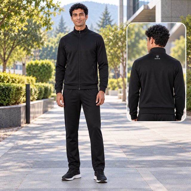 Man wearing Duke Track Suit in Black, event giveaway