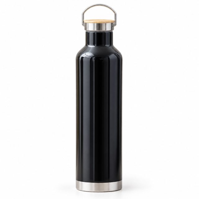 Stainless Steel Bottle with Wooden Cap, 1000 ml