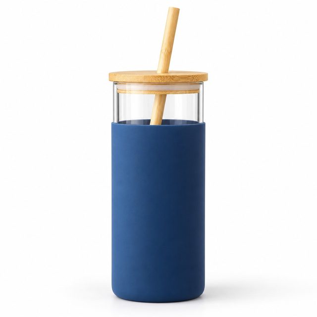 Borosilicate Glass Bottle with Bamboo Lid & Straw, 480 ml