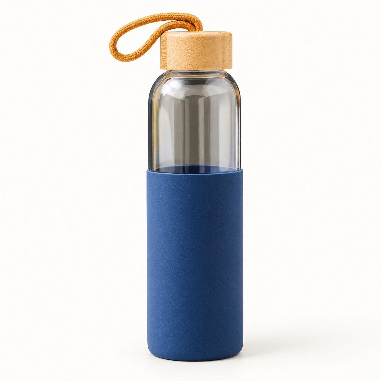 Borosilicate Glass Bottle with Sleeve & Bamboo Cap, 600 ml