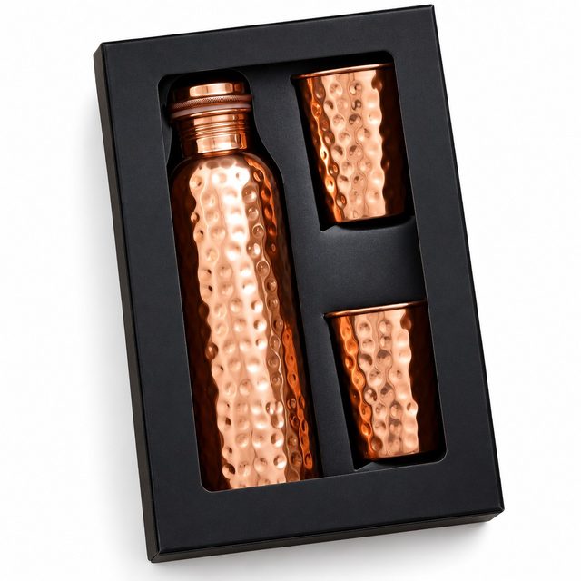 Hammered Finish 1+2 Copper Bottle Set