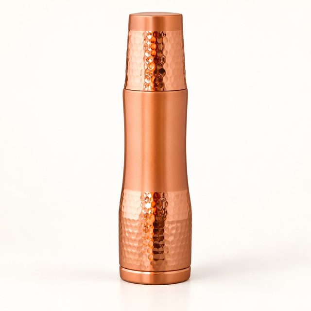 Copper Thermos-shape Bottle with Glass Hammered, 750 ml