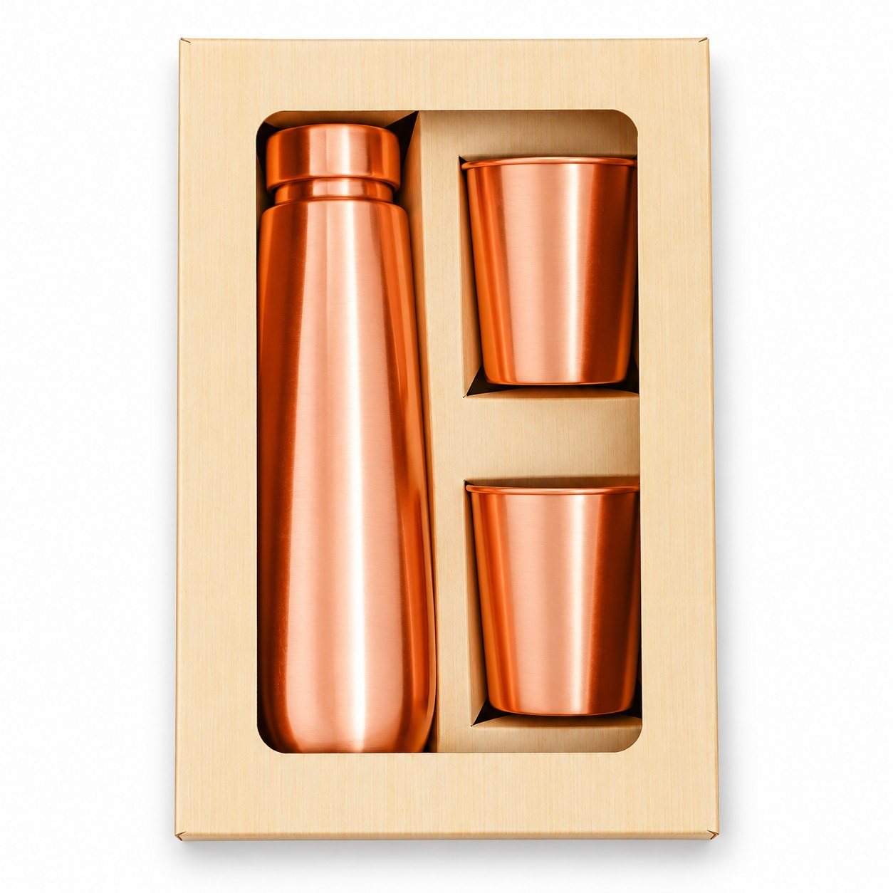 Copper Bottle & 2 Glasses Gift Set (800 Ml)