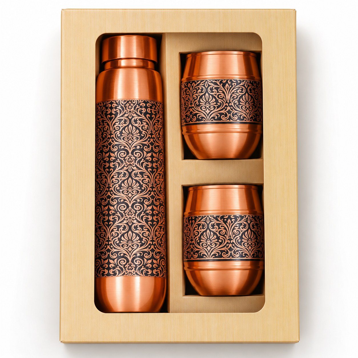 Click to zoom Antique Copper Bottle with Glasses, 800 ml + 300 ml