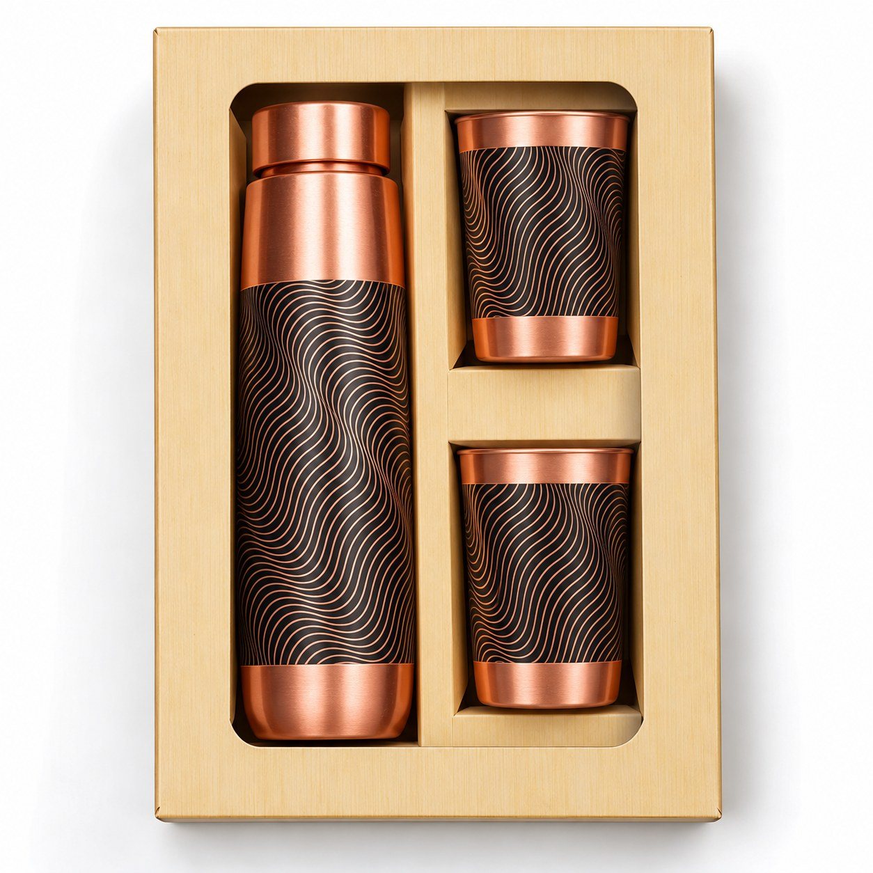 Copper Bottle with Glasses, 800 ml + 250 ml