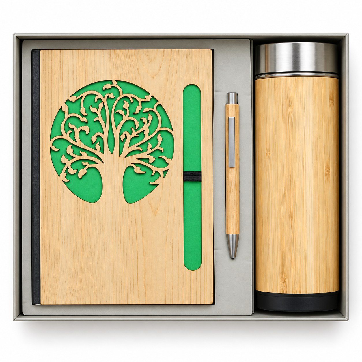 Click to zoom Bamboo Flask, Notebook & Pen Gift Set