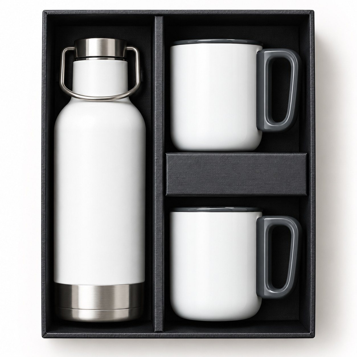 Click to zoom Hot & Cold Bottle and 2 Mugs Gift Set (White)