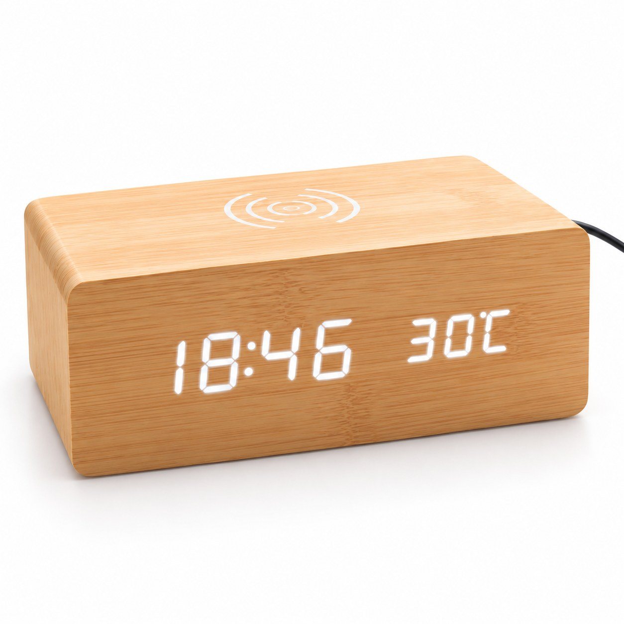 Desktop LED Clock with Temperature Display & Wireless Charging