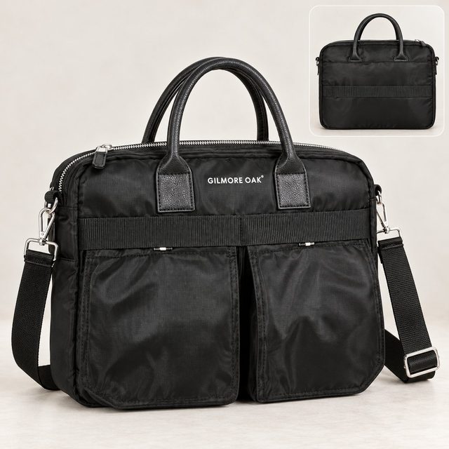 Gilmore Oak Nylon Laptop Messenger in Black, employee onboarding kit