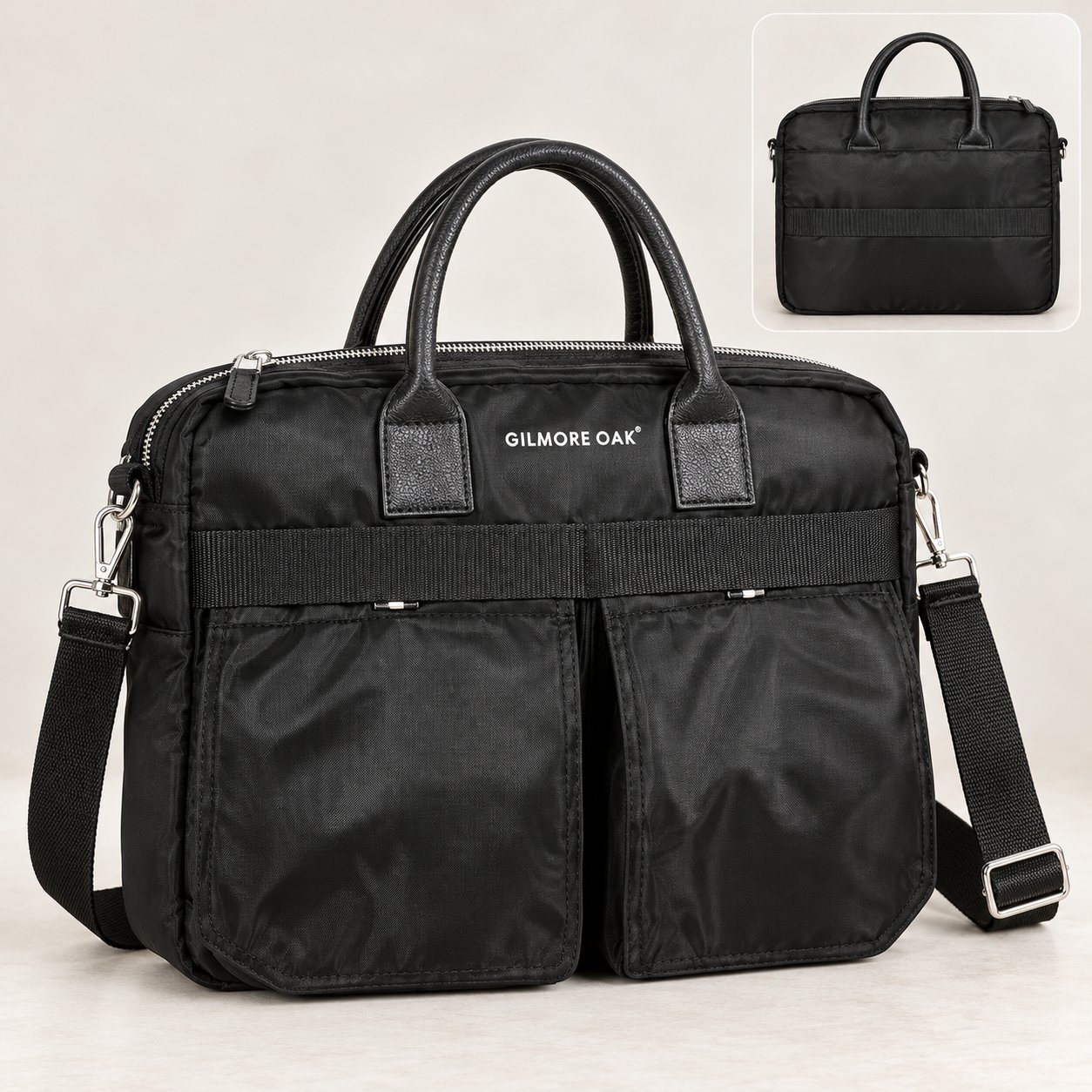 Click to zoom Gilmore Oak Nylon Laptop Messenger in Black, employee onboarding kit