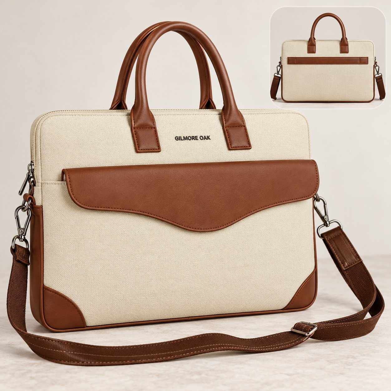 Click to zoom Gilmore Oak Renzo Laptop Bag in Cream, event giveaway