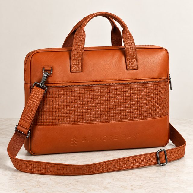 Gilmore Oak Ashford Woven Laptop Briefcase in Tan, employee onboarding kit