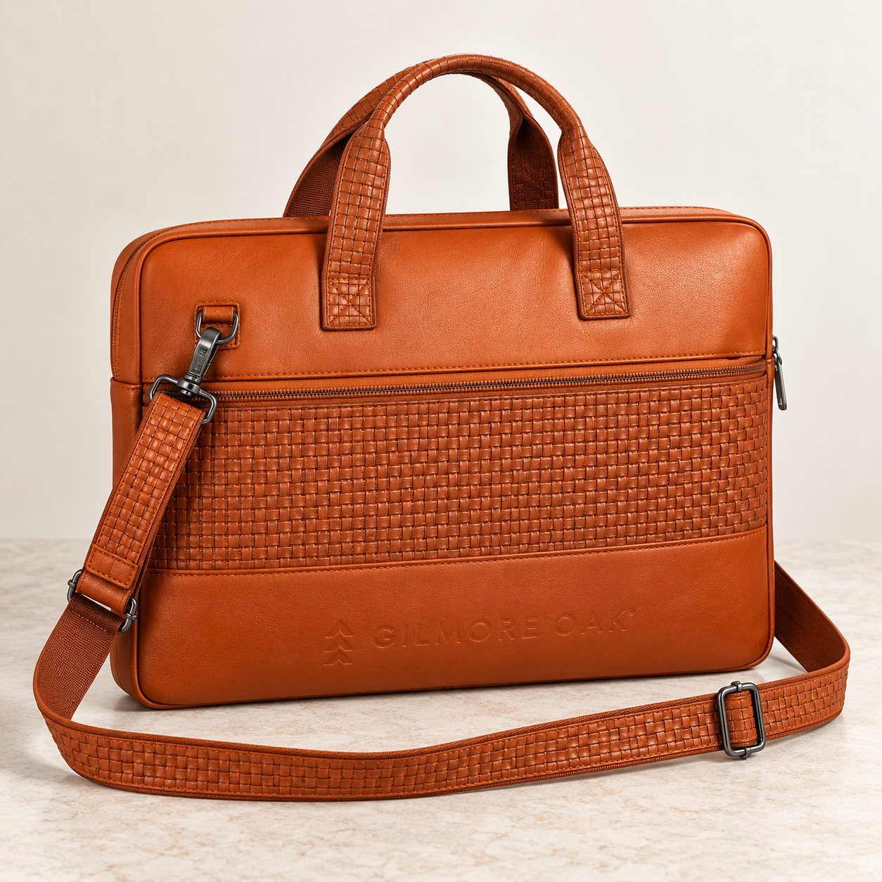 Click to zoom Gilmore Oak Ashford Woven Laptop Briefcase in Tan, employee onboarding kit