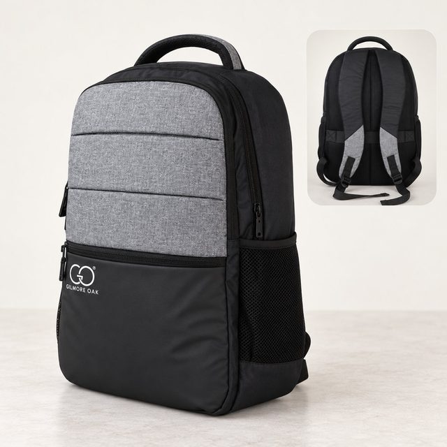 Gilmore Oak Office Backpack in Grey/Black, client gift